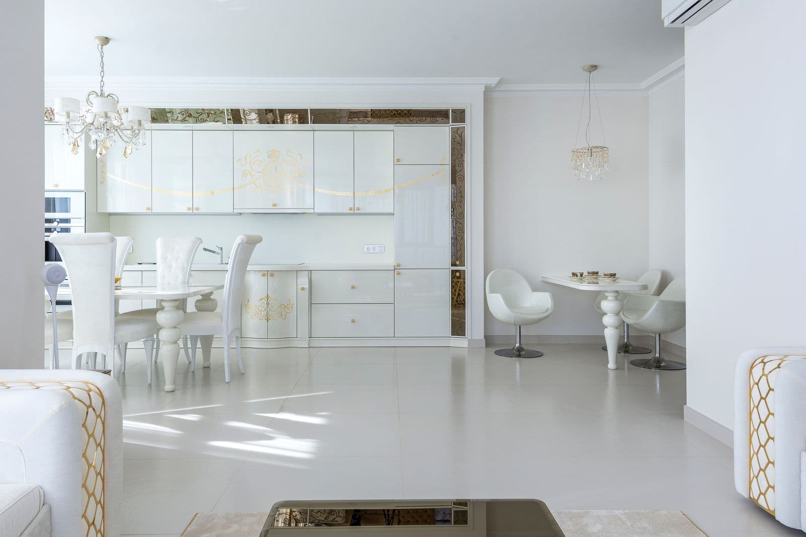 Elegant fitted kitchen interior with bright finishes